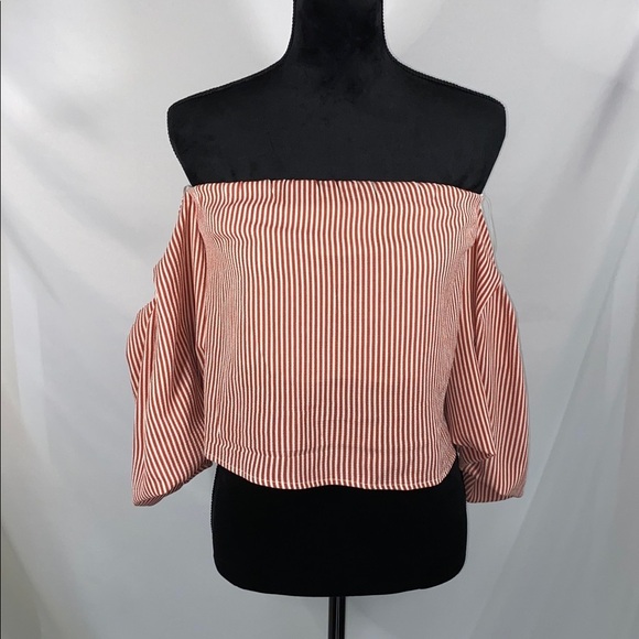 Good Luck Gem Tops - Good Luck Gem Nordstrom Striped Off The Shoulder Crop Blouse M